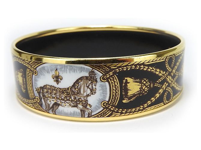 Hermès Hermes Cloisonné Emaille Armreif Schwarz Mehrfarben Golden - Ansicht 3