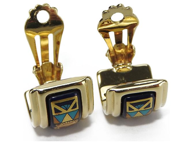 Hermès Hermes Mehrfarbige Clip-Ohrringe Blau Mehrfarben Golden - Ansicht 4