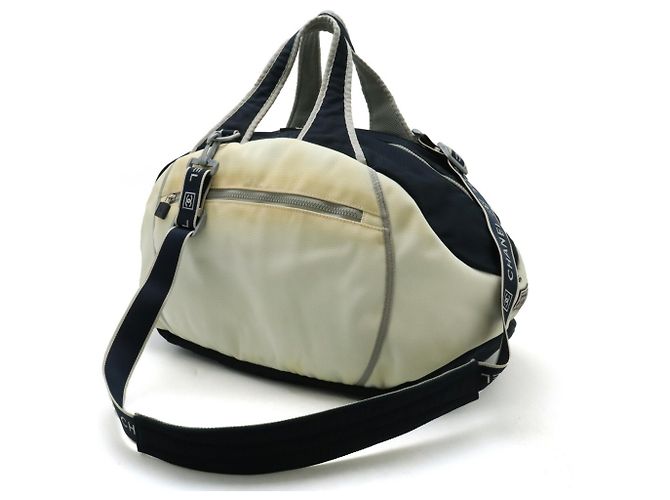 Borsa Boston Chanel Sport Line Coco Mark Marrone Bianco Blu navy - vista 3