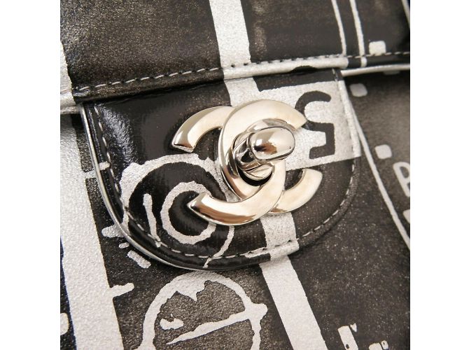 Borsa a spalla Chanel Matelassé 25 Stampa a Doppio Faldone Nero Argento - vista 9