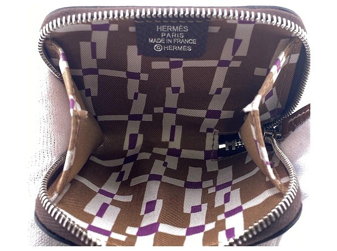 Monedero de seda Azap en cuero Epsom de Hermès Castaño Beige - vista 7