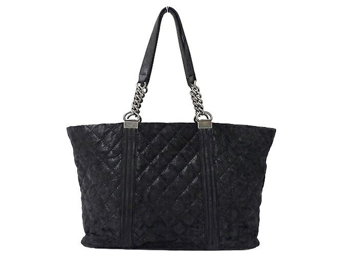 Borsa Tote Chanel Boy in suede nero - vista 3