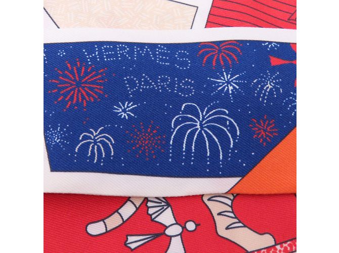 Foulard in seta Twilly di Hermès Bianco Rosso Blu navy - vista 3