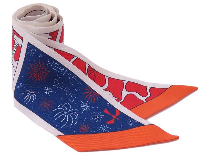 Foulard in seta Twilly di Hermès Bianco Rosso Blu navy - vista 7