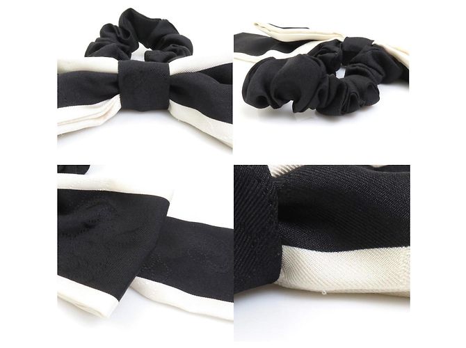 Scrunchie in seta Chanel in bianco e nero - vista 4