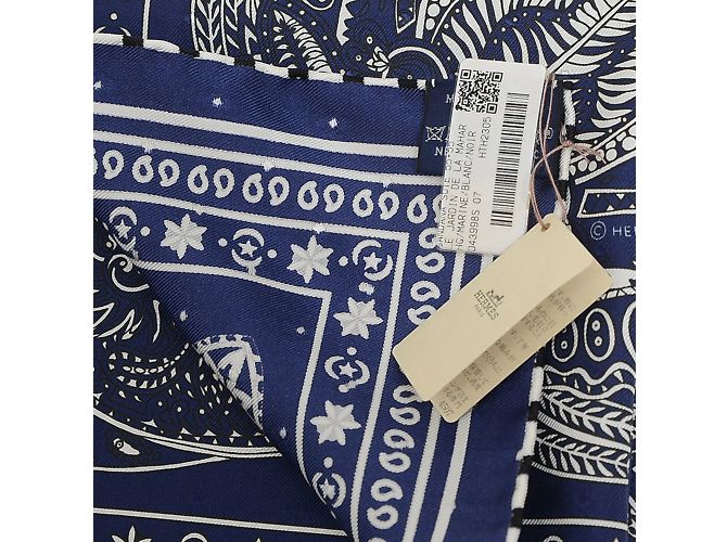 Garden Foulard Hermès 55 Bandana Giardino di Maharani Nero Bianco Blu - vista 4