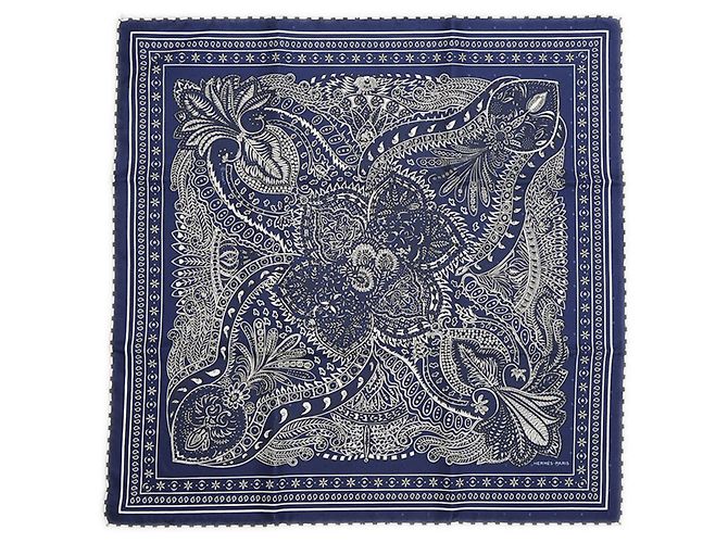 Garden Foulard Hermès 55 Bandana Giardino di Maharani Nero Bianco Blu - vista 5