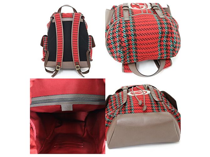 Zaino Gucci a scacchi e righe Rosso - vista 2