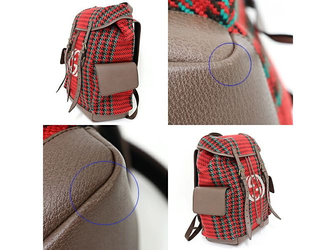 Zaino Gucci a scacchi e righe Rosso - vista 3