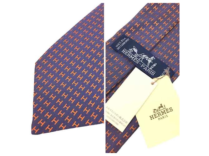 Cravatta in seta Hermès arancione e viola Porpora - vista 3
