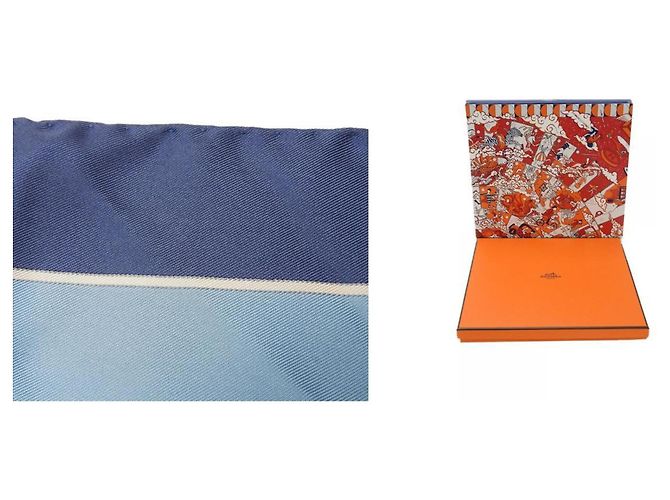 Bufanda de seda Hermès Carre 90 Azul Amarillo Azul marino - vista 10