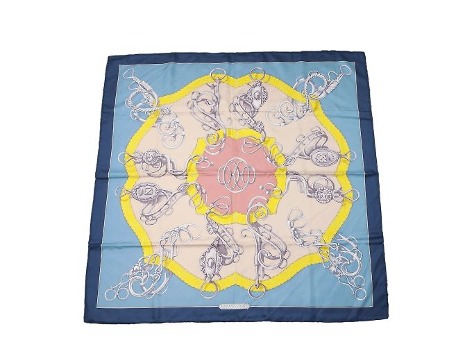 Bufanda de seda Hermès Carre 90 Azul Amarillo Azul marino - vista 11