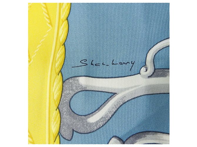 Bufanda de seda Hermès Carre 90 Azul Amarillo Azul marino - vista 4
