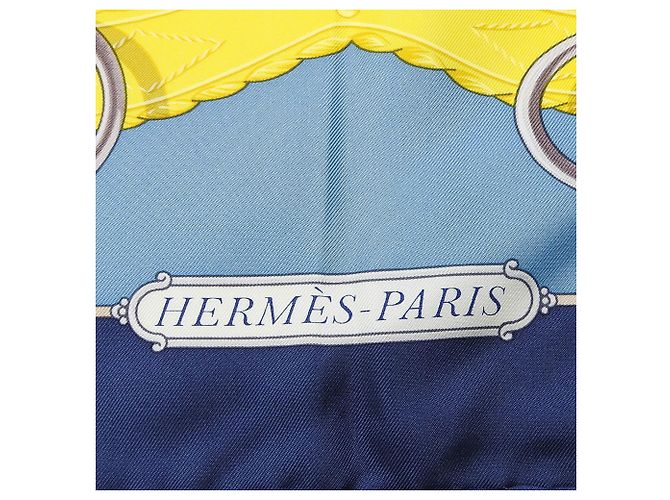 Bufanda de seda Hermès Carre 90 Azul Amarillo Azul marino - vista 5