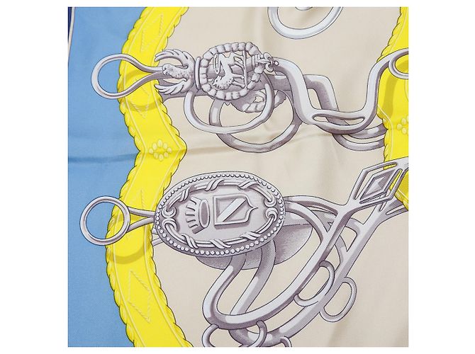 Bufanda de seda Hermès Carre 90 Azul Amarillo Azul marino - vista 6