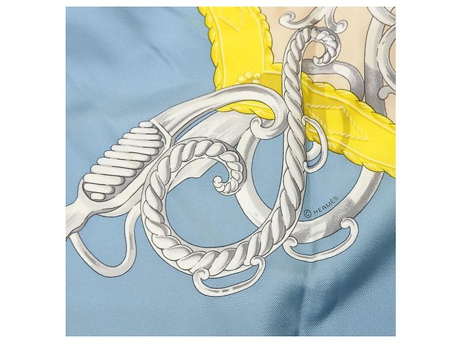 Bufanda de seda Hermès Carre 90 Azul Amarillo Azul marino - vista 7