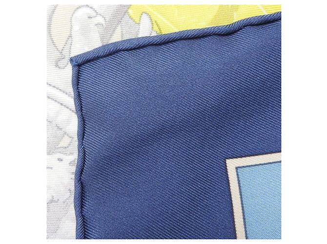 Bufanda de seda Hermès Carre 90 Azul Amarillo Azul marino - vista 9