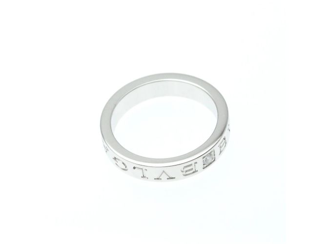 Bulgari Anello in oro bianco con doppio logo Bvlgari e diamanti - vista 2