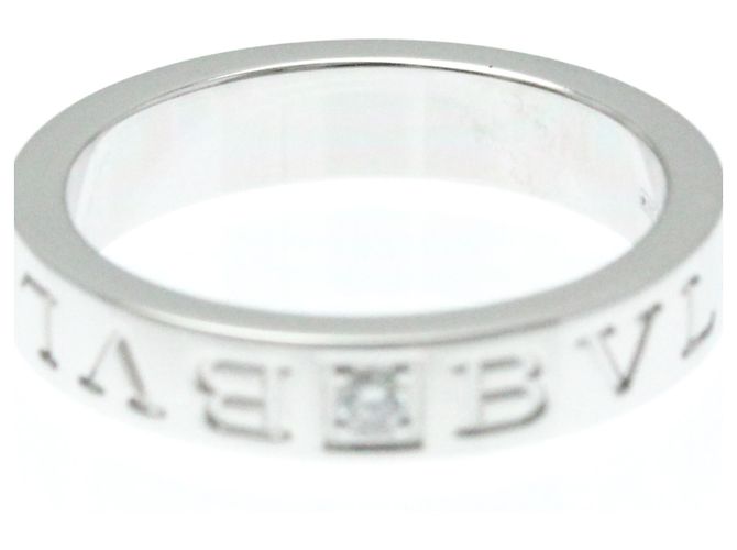 Bulgari Anello in oro bianco con doppio logo Bvlgari e diamanti - vista 6
