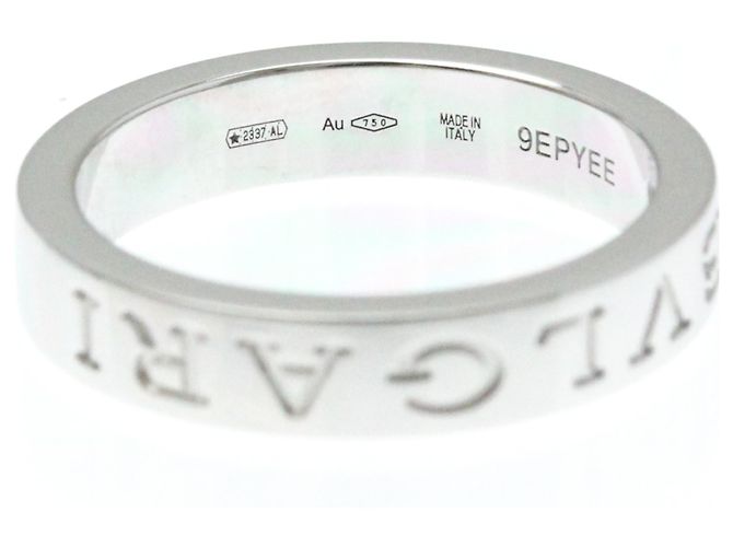 Bulgari Anello in oro bianco con doppio logo Bvlgari e diamanti - vista 9