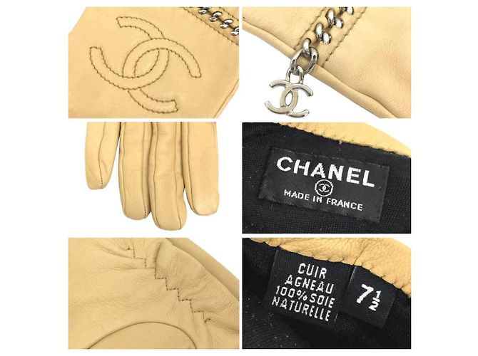 Luvas curtas de couro e seda bege Chanel - vista 3