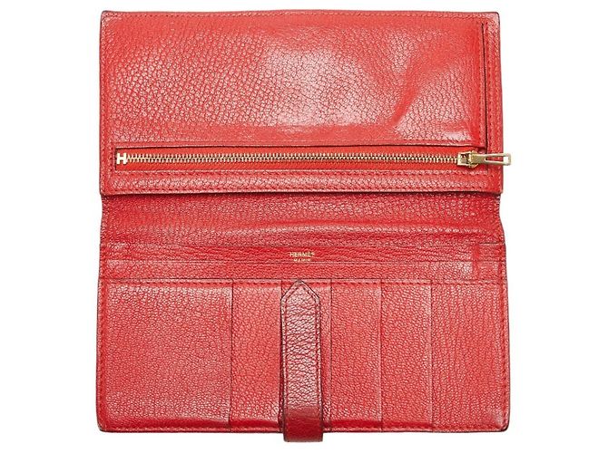 Hermès Billetera bi-fold Soufflet Bearn Hermes Roja - vista 7