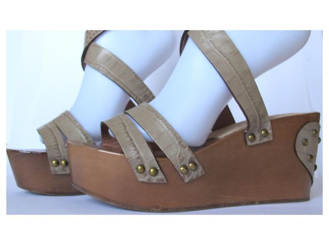 Sandali con zeppa in legno TWIN SET Marrone Beige - vista 3