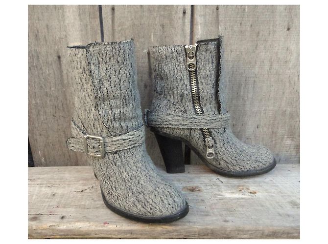 Stivaletti Chloé in pelle e feltro grigio - vista 2