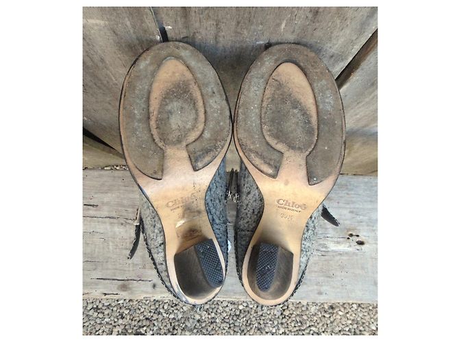 Stivaletti Chloé in pelle e feltro grigio - vista 5