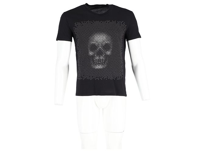 Camiseta de cuello redondo de algodón negro con estampado de calavera óptica Alexander McQueen - vista 4