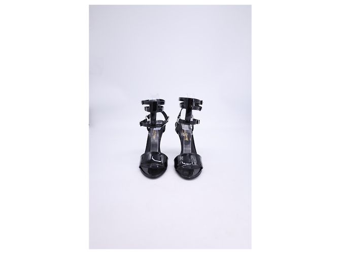 Saint Laurent Ankle Cage Strap Heels aus schwarzem Lackleder - Ansicht 12