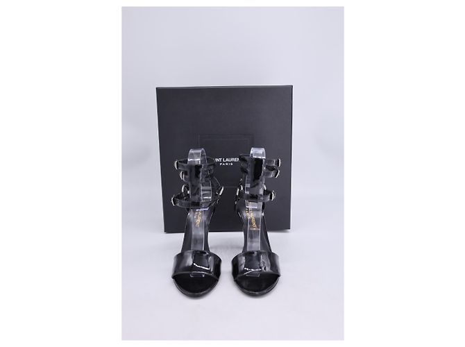 Saint Laurent Ankle Cage Strap Heels aus schwarzem Lackleder - Ansicht 13