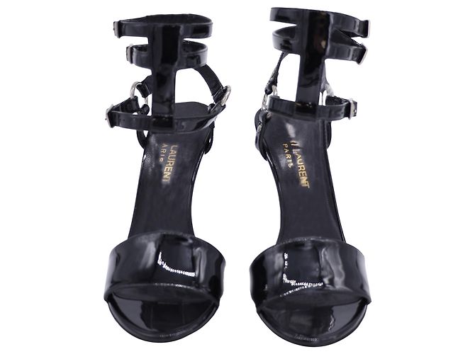 Saint Laurent Ankle Cage Strap Heels aus schwarzem Lackleder - Ansicht 3