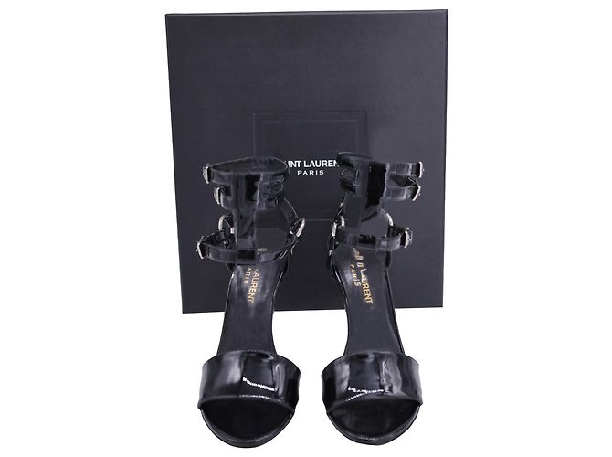 Saint Laurent Ankle Cage Strap Heels aus schwarzem Lackleder - Ansicht 4