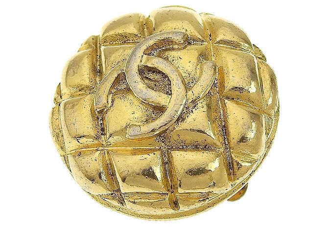 Orecchini vintage matelassé con il logo Chanel Coco Mark D'oro - vista 4