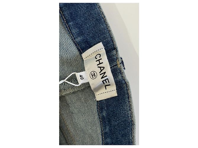 Vaqueros Chanel de mezclilla azul slim stretch con logo CC - vista 3