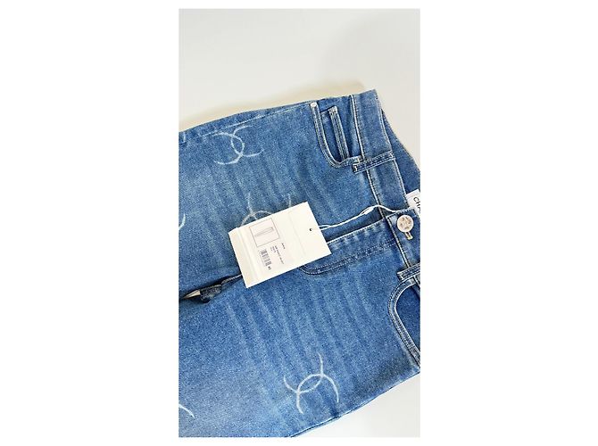Vaqueros Chanel de mezclilla azul slim stretch con logo CC - vista 5