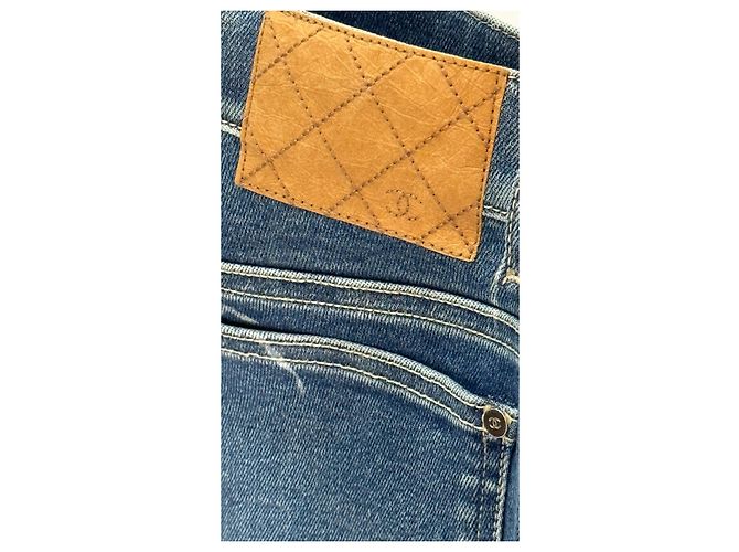 Vaqueros Chanel de mezclilla azul slim stretch con logo CC - vista 6