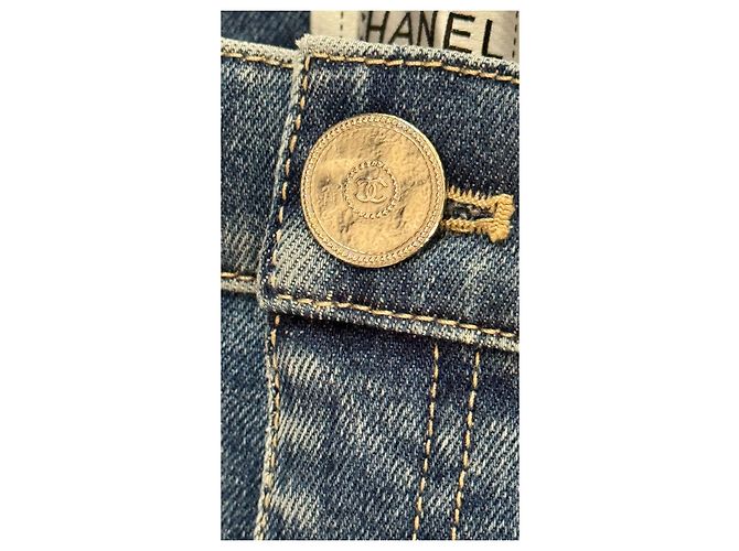 Vaqueros Chanel de mezclilla azul slim stretch con logo CC - vista 8