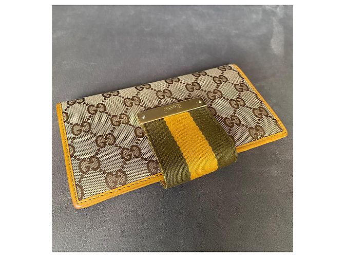 Cartera Gucci GG Canvas Bi Fold Web Beige - vista 6