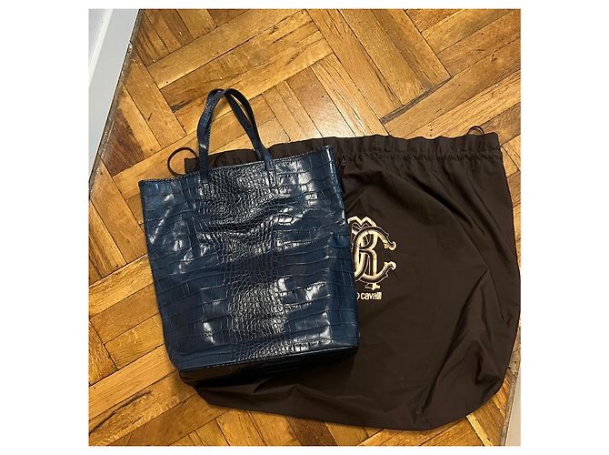 Borsa shopper Roberto Cavalli blu in pelliccia - vista 2