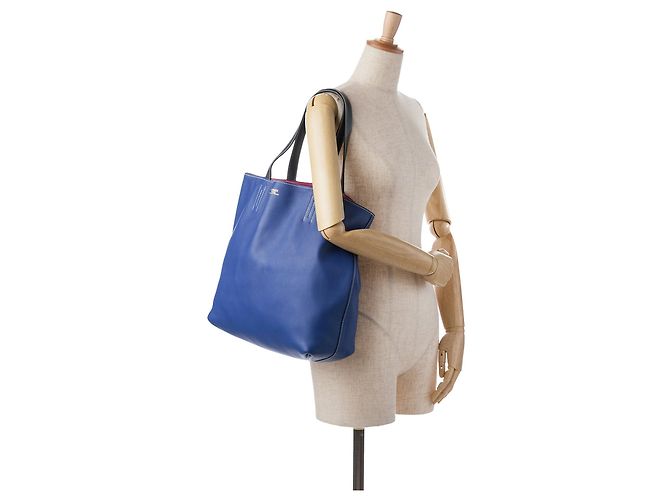 Borsa tote Double Sens 36 in pelle Clemence blu Hermès - vista 12
