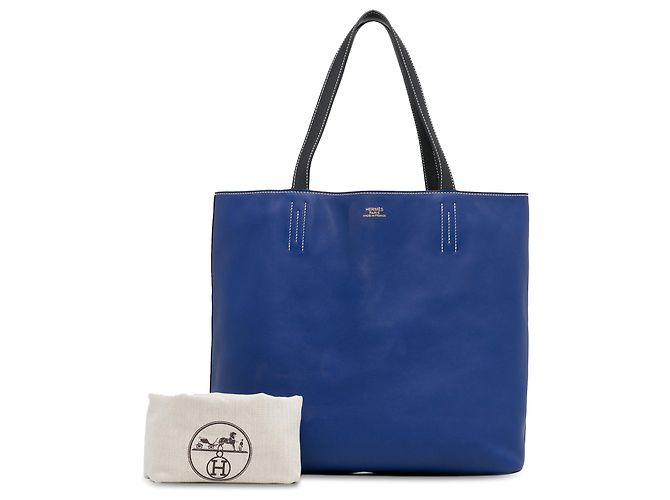 Borsa tote Double Sens 36 in pelle Clemence blu Hermès - vista 13