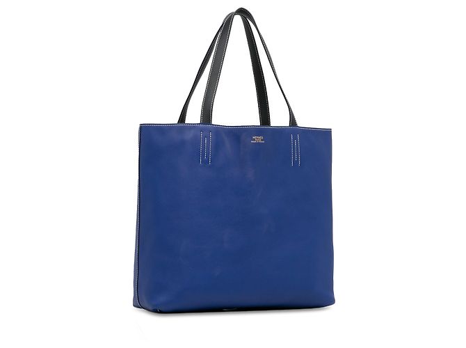 Borsa tote Double Sens 36 in pelle Clemence blu Hermès - vista 2