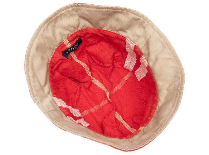 Cappello bucket Burberry beige e rosso con bordo motivo Nova Check - vista 4