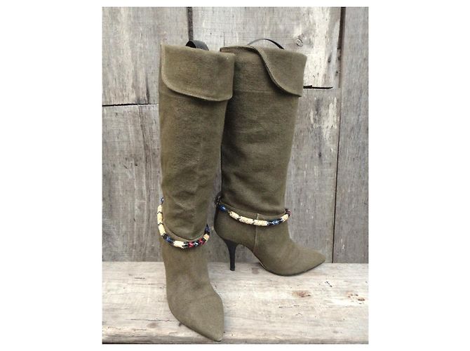 Isabel Marant Stiefel Khaki Leder und Canvas - Ansicht 2