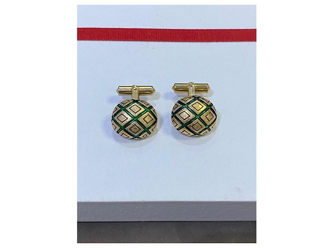 Abotoaduras Christian Dior douradas com esmalte verde Dourado - vista 2