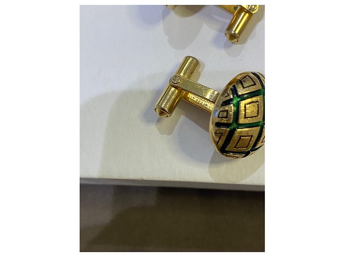 Abotoaduras Christian Dior douradas com esmalte verde Dourado - vista 3