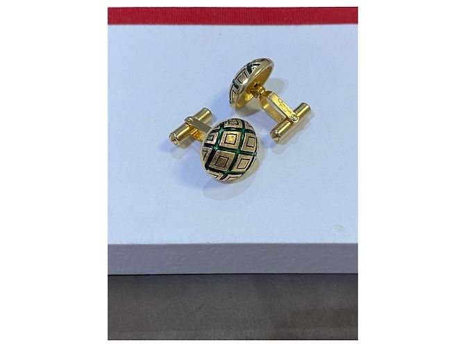 Abotoaduras Christian Dior douradas com esmalte verde Dourado - vista 4