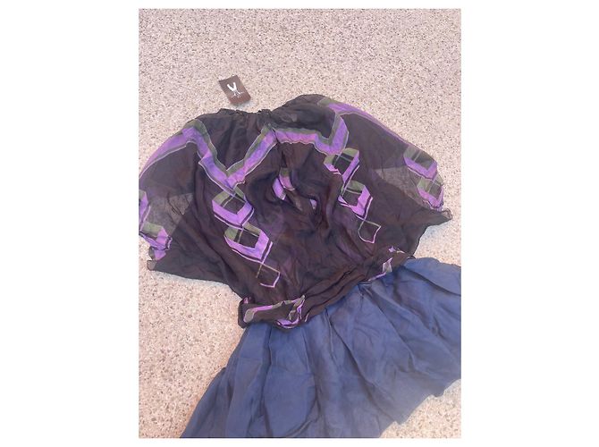 Prada Abito in seta plissettata multicolor nero / viola / verde / blu navy Multicolore - vista 5